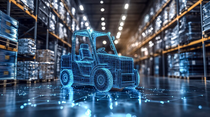 Digital hologram of forklift in a warehouse storage facility