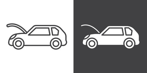 broken car with open hood icon symbol illustration logo