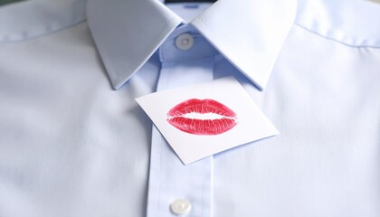Light blue shirt with a love note featuring a red lipstick kiss mark, symbolizing romance and affection
