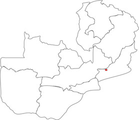 Outline Capital Mark of Zambia on its Map 