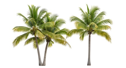 Lush Green Coconut Palm Trees Isolated on White Background