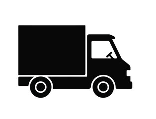 Delivery Truck Black Silhouette Vector Icon Illustration
