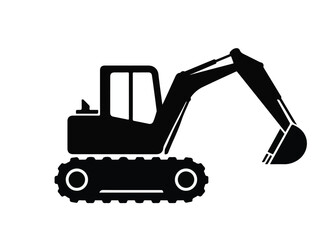 Naklejka premium Excavator Machine Black Silhouette Vector Icon Illustration 