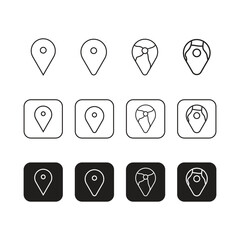 Set of Location Map Pin Thin Line Icons. Map pin vector symbols drawn with black thin line. Simple linear illustration design element for apps and websites, Editable stroke