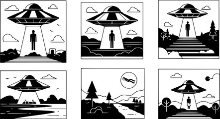 Obraz premium stylized ufo abduction scenes in minimalist design 