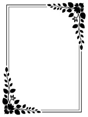 Elegant black and white floral corner frame with leaf silhouette design