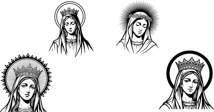 virgin mary portrait with halo and crown
