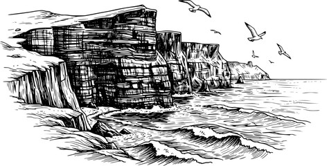 sea cliff coastline hand drawn vector illustration
