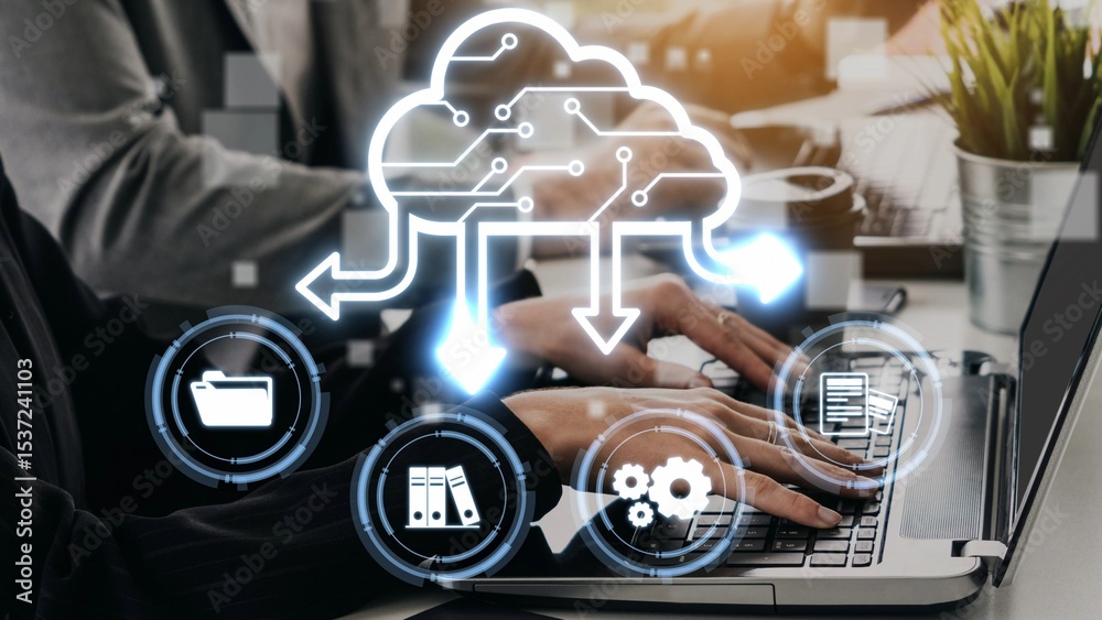 Poster cloud computing, cloud strategy, and cloud technology transforming digital infrastructure with scala