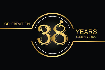 Luxury 38th anniversary celebration design with gold text on a dark background. Perfect for elegant event invitations, milestone banners, or corporate anniversary templates.