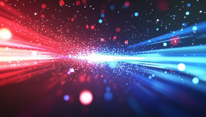 Fototapeta premium Radiant Glow And Spark: Red And Blue Special Effects With Laser Beams, Horizontal Light Rays, And Particle Motion. Magic Of Moving Quickly. Glowing Abstract Glittering Show.