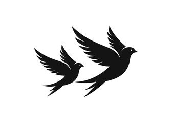 Two Lovebirds in Flight &ndash; Black Silhouette Isolated on White Background

