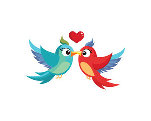 Minimalist Flying Lovebirds Vector on White Background

