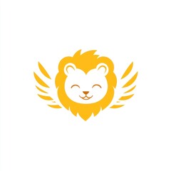 Cartoon lion face with symmetrical wings, simple yellow illustration on white