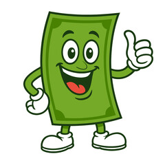 Happy cartoon dollar bill giving thumbs up isolated on transparent background, png image 