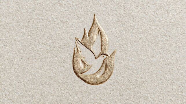 Minimalist Holy Spirit Dove Emerging from Single Golden Flame on Cream Background