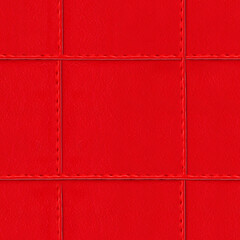 Seamless 4k photo texture material of red quilted leather surface with stitching.