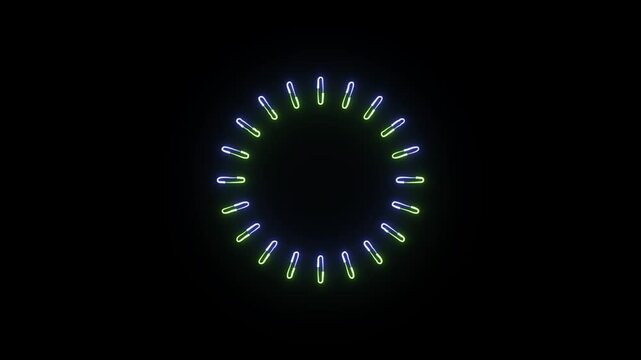 Glowing neon loading icon animation with black background. HD animated progress spinner symbol video loop

