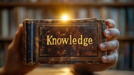 Growth mindset clipart Concept a child s hand reaching for a book titled "Knowledge", symbolizing seeking learning, soft, inviting light