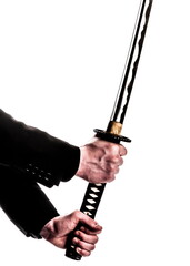 Naklejka premium A person holding a samurai sword.