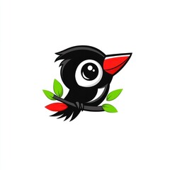 Cute black bird on a branch