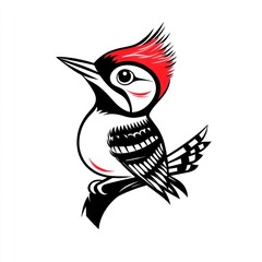 A stylized woodpecker perched on a branch