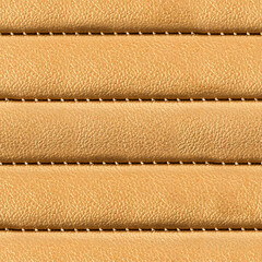 Seamless 4k photo texture material of golden colored leather surface with stitching.