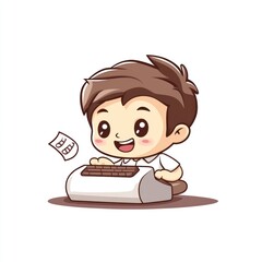 Cartoon boy using a typewriter