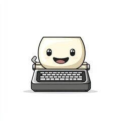 Cute cartoon typewriter with a happy face
