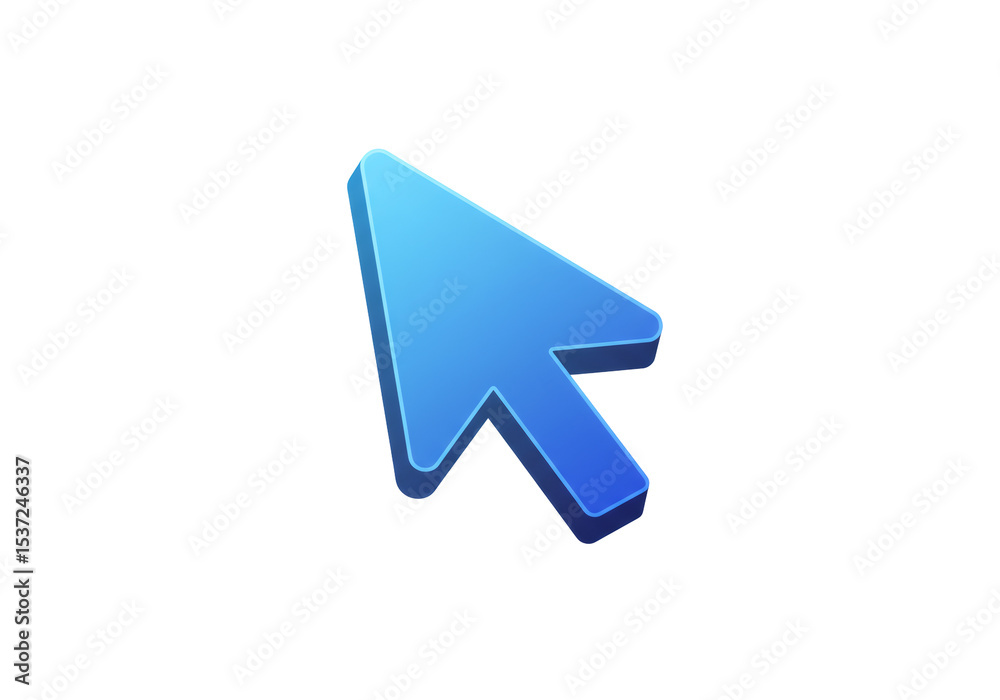 Poster floating blue arrow cursor pointing right on a transparent background digital interface
