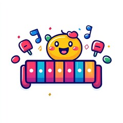 Cartoon xylophone with smiling face and colorful musical notes