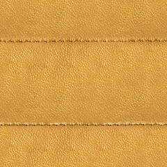 Seamless 4k photo texture material of golden leather stitched surface.