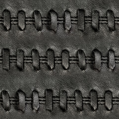 Seamless 4k photo texture material of black leather straps surface with leather braiding.