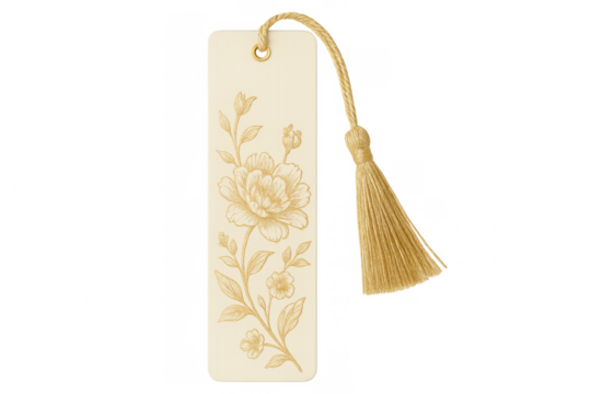 Elegant bookmark featuring a gold floral design and tassel, perfect for adding a touch of sophistication to reading