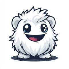 A cartoonish, fluffy, white monster with big eyes, and a happy, wide open mouth