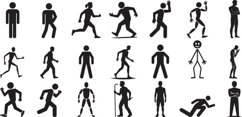 Diverse silhouettes people walking running poses. eps-10