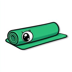 Rolled-up green yoga mat with an eye