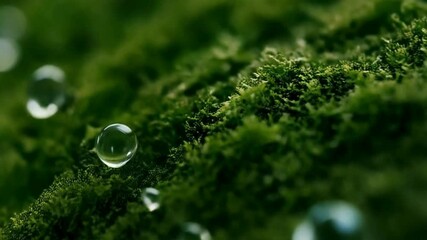 Water droplets rolling on green moss - Powered by Adobe