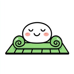 Cute cartoon character resting on a yoga mat