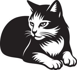 Cat silhouette design black and white art, Elegant house cat for decor themes