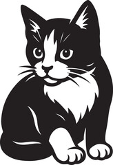 Obraz premium Cute kitten silhouette black and white drawing, Baby cat minimal vector design