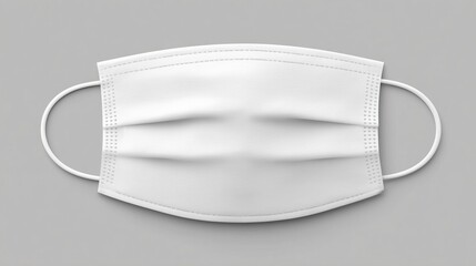clean white protective face mask laid flat against plain light grey background