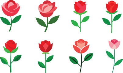 Minimal Gradient Rose Flower Set in Soft Elegant Vector Illustration
