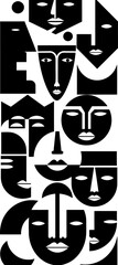 Abstract faces black and white vector illustration geometric shapes minimalist modern art graphic design concept editable stock vector illustration