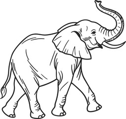 Walking Elephant with Raised Trunk Line Art