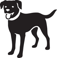 Black dog silhouette with collar happy pose, Joyful pet illustration in minimal style