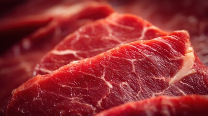 Fresh beef cuts with rich marbling lie on a wooden surface, ready for preparation. Ideal for grilling or slow cooking, these cuts promise a flavorful meal