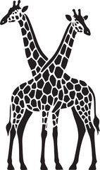 Naklejka premium Two giraffes intertwined unity symbol, Elegant giraffe pair black white sketch