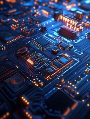 Obraz premium Circuiti elettronici con piccole piantine che crescono. Elettronica sostenibile.