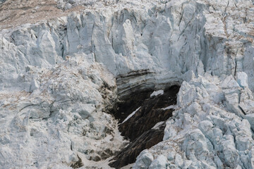 Glacier ice at the Mont Blanc in the French Alps - Bossons Glacier under the Aiguilles de Midi